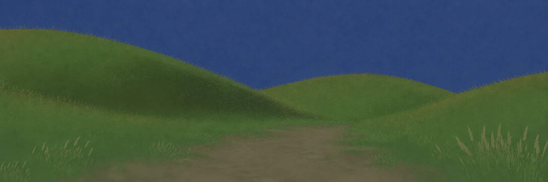 deep blue sky over green hills